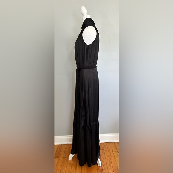Banana Republic Elegant Black Satin Twisted Halter Maxi Dress 6 Tall - Picture 5 of 8
